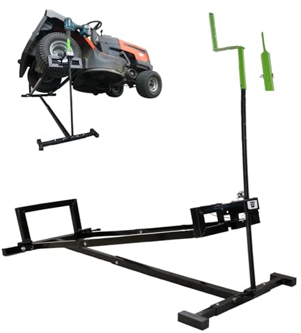 TRUTZHOLM Rasentraktorheber 115 x 50 cm Heber für Rasentraktoren, Aufsitzmäher, 400 kg Tragkraft, Handkurbel und Adapter für Akkuschrauber, stufenlos verstellbar, platzsparend verstauen