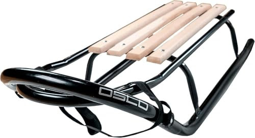 GagaDumi Oslo Metall-Schlitten – Robuster Schlitten für Kinder und Erwachsene, 120 kg Tragfähigkeit, FSC-zertifizierte Holzsitzfläche, Ideal für den Winterspaß