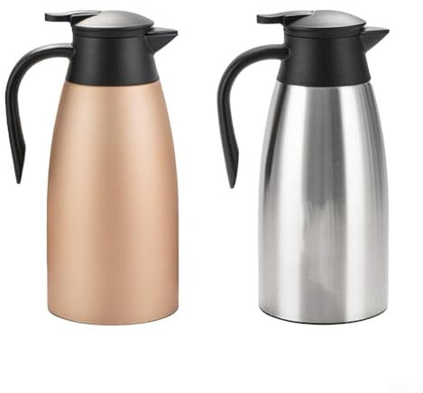Besttoolifes Jarras térmicas de acero inoxidable de 2 litros, doble pared aislada al vacío con botón de presión, retención de calor frío para café, jugo, leche, té (plata)
