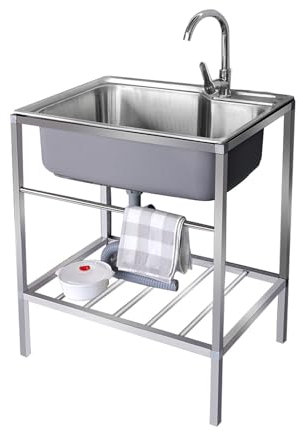 Évier de cuisine commercial en acier inoxydable, évier de camping en acier inoxydable, évier utilitaire pour usage intérieur et extérieur, garages, barbecue de jardin, etc.(70 * 46 * 75cm)