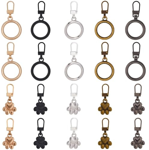 GORGECRAFT 20 tirettes de Fermeture Éclair de Rechange Patte de Chien Breloques de Fermeture Éclair en Alliage Rond Imprimé Animal de Compagnie Anneau Rond Languette de Réparation Détachable