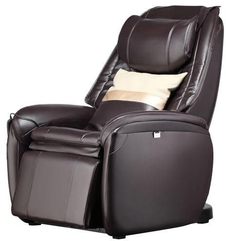 GOPLUS Fauteuil de Massage SL Track, Relaxation avec Chauffage Lombaire, Détection Automatique des Épaules, Télécommande, roulettes & Coussin, Fauteuil Shiatsu pour Domicile ou Bureau (Marron)