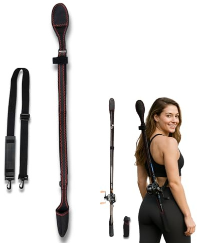 Whalera Lightweight Fishing Rod Strap and Fishing Rod Sling Adjustable Rod Holder with Tip Guard for 1.4–2.8m Rods Red Stitching