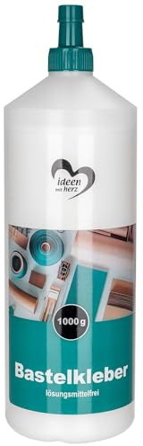 Ideen mit Herz Bastel-Kleber | flüssig Leim | auf Wasserbasis | lösungsmittelfrei | trocknet transparent | geeignet für Kinder | ideal für Holz, Papier, Fotos, Filz, Pappe, Textilien (1000 ml)