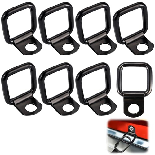 Anclaje de Amarre de Anillo D de 8 Piezas, Gancho Anilla de Amarre en Negro, Capaz de Soportar 200 Kg, Anillos de Amarre a Forma di D, Anclajes de Anillo en D para Asegurar Cargas Camiones Botes