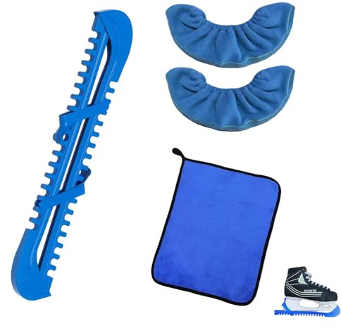 YTAXYZWR Pattini Ghiaccio Set Accessori 5 Pezzi coprilama Pattini Ghiaccio Taglia Regolabile Blu Protezione Lama Pattini Ghiaccio per Bambini Adulti Sport su Ghiaccio Facile da Indossare e Pulire