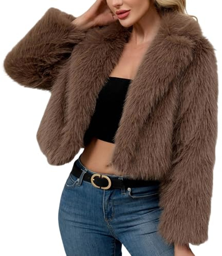 Generisch Abrigo de piel para mujer, chaqueta de pelo de invierno, térmico, mullido, abrigo de invierno, abrigo de manga larga, cuello de solapa, chaqueta de invierno, abrigo de piel sintética, ropa