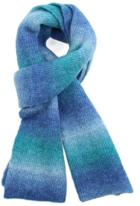 Kashmirscarf， 180 * 30 cm blå/grön regnbågsrandig ullhalsduk söt vinterhalsduk(Blue)