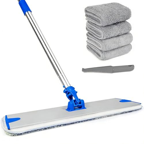 18 Professional Microfiber Mop, Flat Mop with Aluminum Alloy Base&Stainless Steel Handle for Floor Cleaning, Wet Dry Dust Floor Mops for Hardwood, Tile, Laminate