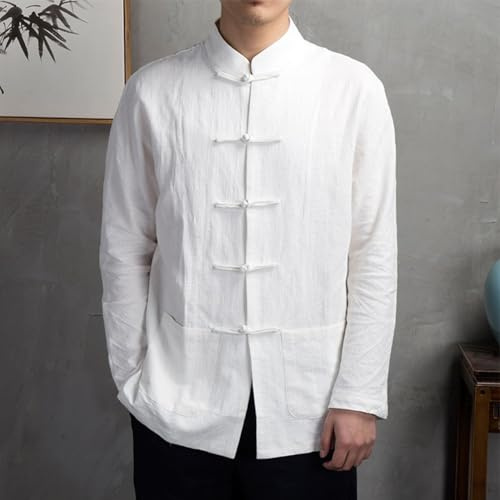 TIANHENGMart Veste chinoise de Kung Fu Tai Chi pour hommes, costume traditionnel en coton et polyester, manches longues, fermeture à boutons, col montant