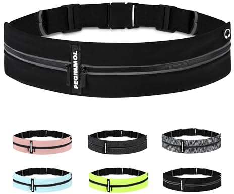 PEGINMOL Laufgürtel für Handy, Handytasche für Laufen, Gürteltasche Bauchtasche mit Reißverschluss, Lauftasche Fitnessgürtel, Running Belt, Sportgürtel, Laufzubehör für Männer Frauen, Schwarz