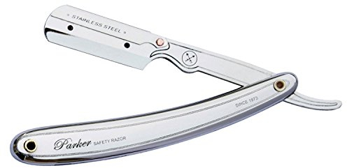 Shaving Factory Parker 31R Stainless Steel Straight Edge Razor and 5 Shark Super Stainless Blades, 1er Pack (1 x 1 Stück)