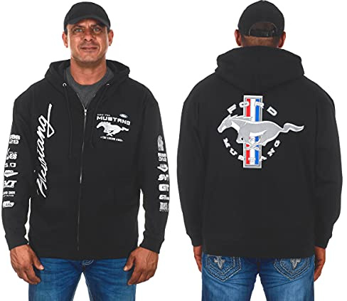 Jh Design Ford Mustang Sweat à capuche pour homme en 5 styles de pulls et fermeture éclair intégrale, Clg2-noir, Large