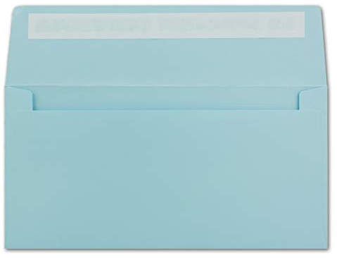 50 DIN Lang Brief-Umschläge Hell-Blau - 11 x 22 cm - 120 g/m² Haftklebung Standard Brief-Kuverts für Taufe & Einladungen von Ihrem Glüxx-Agent