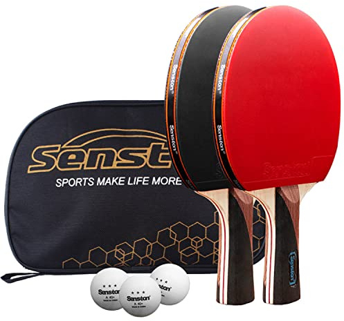 Senston Table Tennis Bats 2 Player Set, Ping Pong Paddle Set with Racket Case and balls