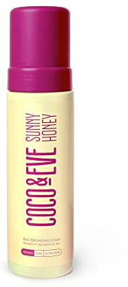 Coco & Eve Sunny Honey Bali Bronzing Foam. Natural Sunless Self Tanner Mousse. Anti Cellulite, Organic Sunless Self Tanning Lotion (Medium)
