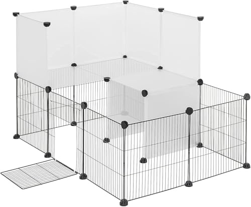 EUGAD Enclos Lapin avec Porte 2 Niveaux, Enclos Lapin Intérieur, Modulable et Extensible Enclo pour Petits Animaux, Enclos d'exercice pour Lapins 20 Panneaux de 35x35cm, 107x72x72cm Blanc