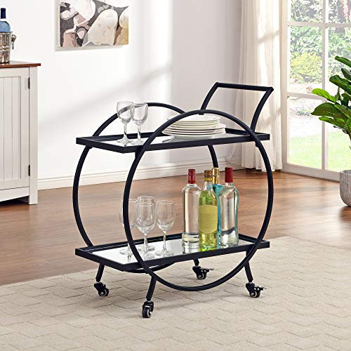 FirsTime & Co. Schwarzer Odessa Barwagen, 2 Etagen, mobiler Minibar, Küchen-Servierwagen und Kaffeestation mit Stauraum für Likör, Metall und Spiegel, modern, 71,1 cm