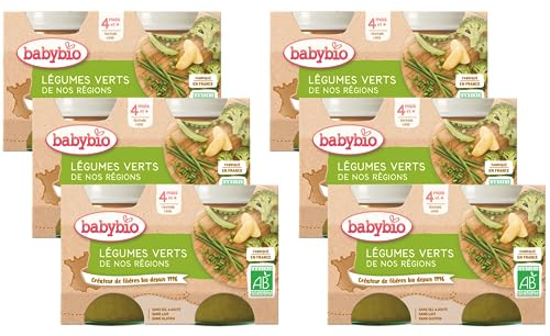 BabyBio - Petits Pots Légumes Verts 2x130 g - 4+ Mois - BIO - Lot de 6