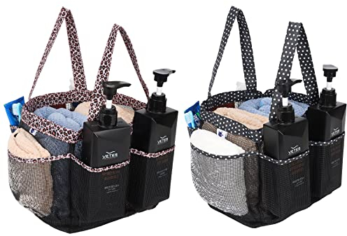 Nvatorfox 2 Stück Haundry Mesh Dusche Caddy Tote Bag Hängende Tragbare Kulturbeutel College Wohnheim Essentials Schnell Trocknen Bad Organizer Studentenwohnheime Fitnessstudio Camp (Leopardenmuster)