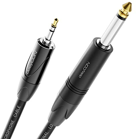 deleyCON 1m 6,35mm Mono auf 3,5mm Stereo Klinke Klinkenkabel AUX - Studio Qualität - aus reinem OFC Kupfer (AWG24) - für E-Gitarre Bass Verstärker Mixer Keyboard