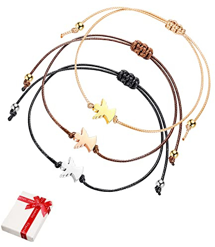 3 pièces de l'ange gardien Bracelet de la chance, BFF amitié bracelets Tissu A serrer Bracelet ange porte-bonheur Cadeau pour adolescents Filles Femmes Meilleure amie Baptême Communion Anniversaire