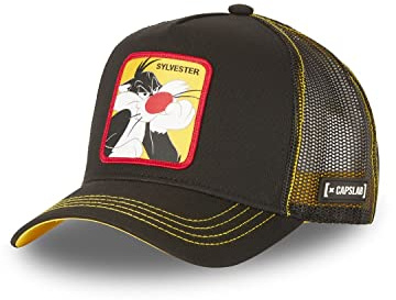Cap Herren Looney Tunes, Tracker Kappe Herren, Sylvester, Ultraweich, Schwarz/Gelb/Weiß, Einheitsgröße
