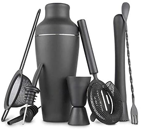 hansum Set di 8 shaker da cocktail in acciaio inox, nero opaco, set da barista per cocktail