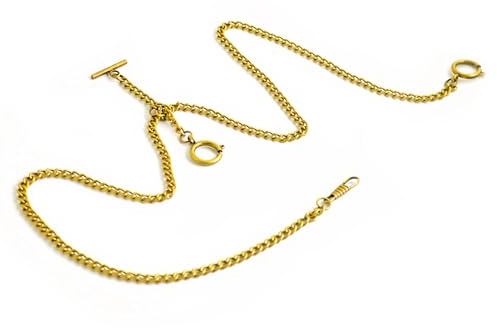 BOSHIYA Taschenuhrkette mit T Bar Endstück Gesamtlänge 73cm Doppel Albert T-Bar Taschenuhr Kette 3 Haken für Weste Knopfloch Gold
