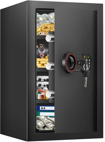 [23.6 Tall] Large Safe Box with LED Light, Anti-theft Home Safes with Programmable Keypad, Spare Keys and 3 Removable Shelves, Digital Security Safes for Home Money Firearm Documents Medicines