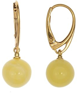 Orecchini in ambra di Artisana, eleganti orecchini a sfera gialla, in ambra e argento sterling 925/000 placcato oro, Ambra baltica argento Sterling 925/000 placcato oro, Ambra