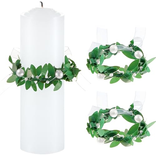 Cindeer 2 Anelli per Candele Piccole Ghirlande per Candele Decorative Raccoglitore di Gocce per Candele con Diametro di 4-5 cm per Comunioni Battesimi Matrimoni Candele a Bastoncino Antigoccia (Perla)
