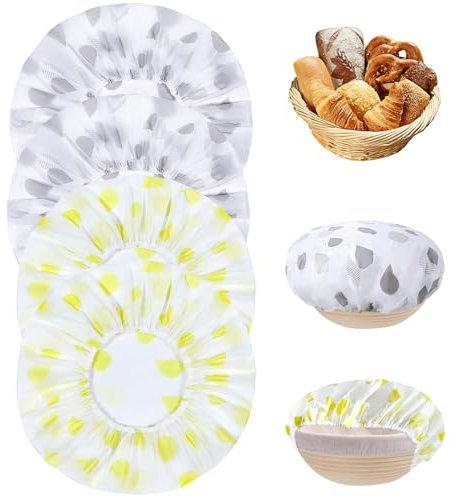 Nadisean 4Pcs Bowl Covers for Bread Proofing, Plastic Bread Proofing Cover, Reusable Bowl Covers with Elastic, Dough Bowl Cover, for Sourdough Bread Baking, Rising Dough （Grey, Yellow）