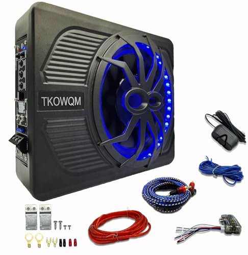 TKOWQM Auto Subwoofer,10 800W Schlanker Car Subwoofer für den Untersitz,Eingebauter Car/Track-Audio-Verstärker mit Blau LED-Umgebungslicht