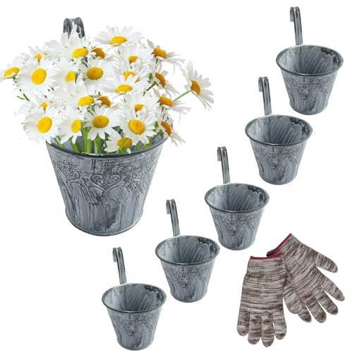 Roellgs 6Pcs Vintage Metal Iron Hanging Flower Pot for Fence Balcony Garden Planter Home Decor