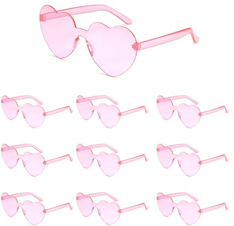 FOGAWA 10PACK Heart Shaped Sunglasses for Women Pink Heart Sunglasses Hearts Glasses Rimless Party Glasses for Hen Party Brithday Concert Beach