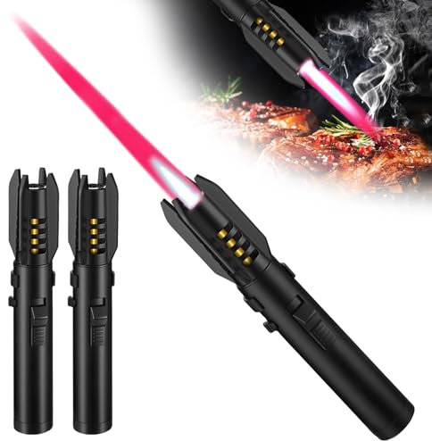 Jetflamme Sturmfeuerzeug 2er Pack: 360° Zündung + Sicherheitsschloss–Winddichtes Gasfeuerzeug Nachfüllbar mit Keramik-Isolierung & Flammenregulierung für Kamin, Outdoor, Feuerwerk(Verkauft ohne Gas)