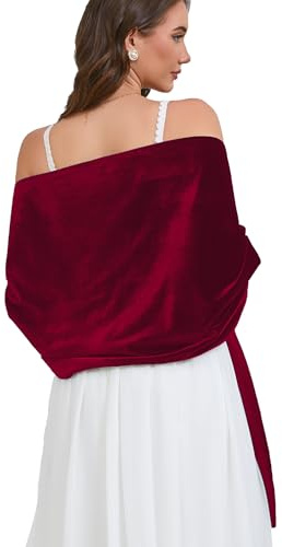 Fttyeiby Chales y envolturas de terciopelo para vestidos de noche, pashmina para mujer, accesorios de boda, Borgoña, Talla única
