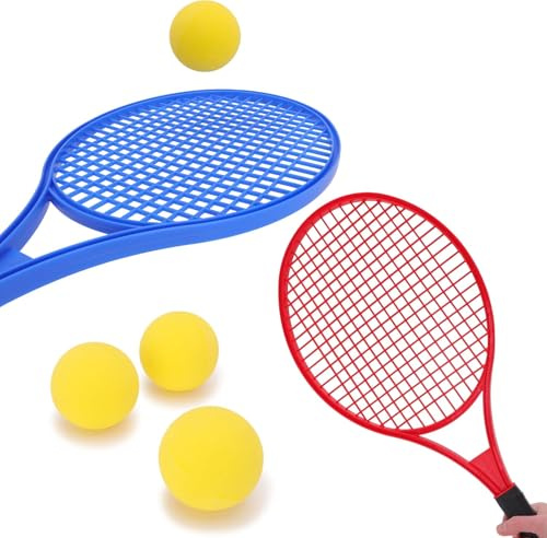 Toyland® 54 cm (21 Zoll) Kunststoff-Tennisset – 2 Schläger mit 1 Schaumstoffball – Outdoor-Spielzeug & Spiele – 1 Farbe nach dem Zufallsprinzip ausgewählt
