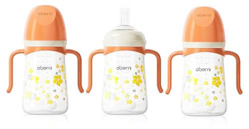 Oberni No Spill Sippy Cup, Weighted Straw Trainer Cup, Toddler Drinks Water Bottle with Leak-Proof Valve Spout for 6+ Months, 240ml/Orange/2 Pack