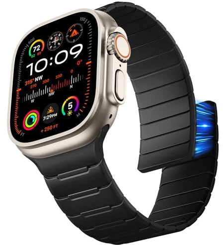 Epova Magnetiskt silikonarmband kompatibelt med Apple Watch Ultra 2, 49 mm, 45 mm, 44 mm, 42 mm, 46 mm, magnetiskt sportband för män iWatch Ultra SE Series 10, 9, 8, 7, 6, 5, 4, 3, 2, 1, 49mm/46mm