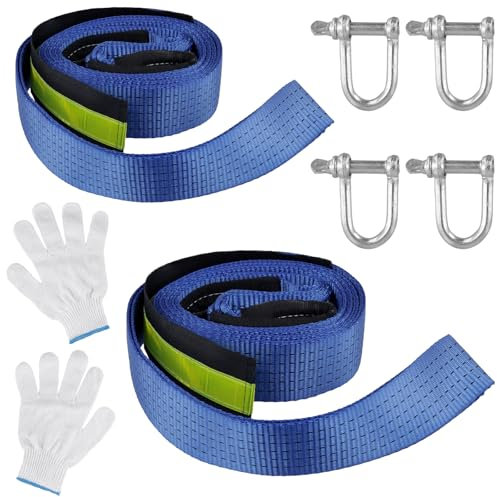 FUNSUEI 5m Tow Rope 8T, Blue Heavy Duty Recovery Towing Strap 8 Ton with 2 Shackles and Anti-Proof Gloves Car, Truck, SUV, Off Road, 17,600 lbs