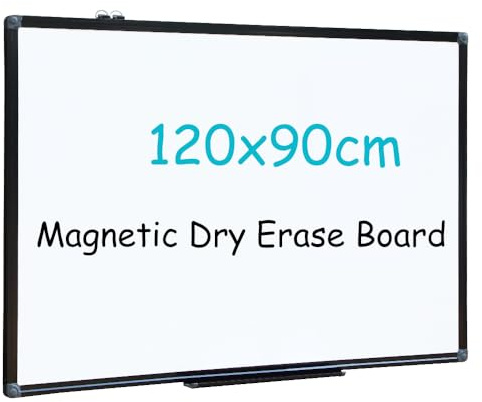 XIWODE Tableau blanc magnétique effaçable à sec - Fixation murale - 120 x 90 cm - Tableau blanc léger - Cadre en aluminium noir - Surface en acier laqué