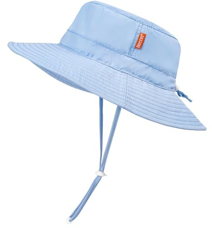 HECCEI Baby Sun Hat UPF 50+ Foldable Brim Kid Summer Hat, Quick-Dry & Adjustable Chin Strap Toddler Cap Blue