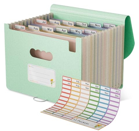 EcoStash Carpeta Clasificadora Acordeón, 12 Bolsillos Archivador A4 de Paja de Trigo, Clasificador Documentos Expandibles, Libre de BPA, Regreso a la Naturaleza, Vida Saludable - Azul Menta