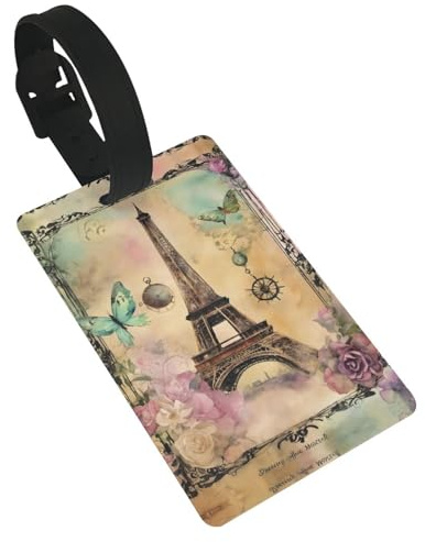 Etichette per bagagli con stampa Torre Eiffel Parigi con cinturino staccabile, etichette per borse da viaggio, facili da identificare