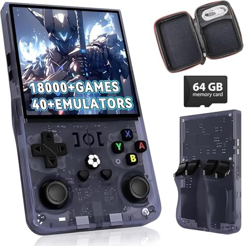 HQILRRA 2025 New Upgrade R36MAX Retro Handheld Game Console with 64GB Built-in 18000+ Classic Games,40+Emulators, Portable Video Gaming Console Linux System 4.0 Inch IPS Screen,Grey Translucent