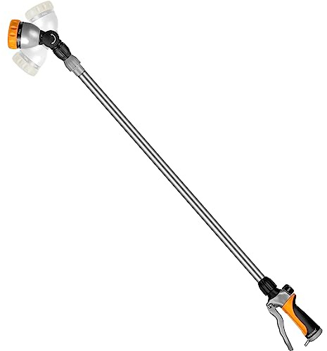 RESTMO 91–152 cm Metal Watering Wand, Long Telescopic Tube | 180° Adjustable Ratcheting Head | 7 Spray Patterns | Flow Control, Garden Hose Sprayer to Water Hanging Baskets, Shrubs, Yellow