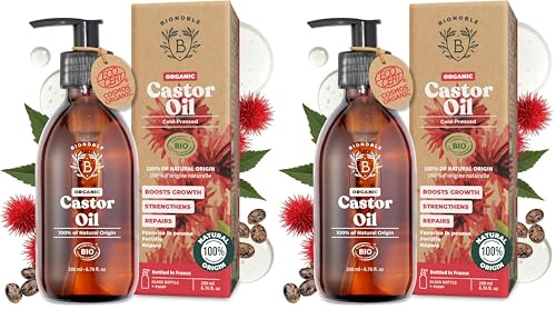 BIONOBLE Organic Castor Oil Cold Pressed - Eyelashes, Hair Growth - 200ml (Pack of 2)