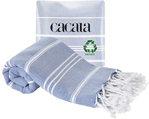 Cacala 100% Turkish Cotton Kitchen Tea Towels, Highly Absorbent Luxury Soft Quick Drying Dish Towel with Hanging Loop for Gym, Yoga, Bath, Sports, Cleaning and Kitchen (23 x 36), Grey Blue